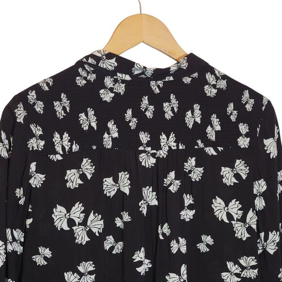 Anthropologie Maeve Black White Bow Print Shirt Long Sleeve Feminine Blouse 4 - Picture 9 of 16